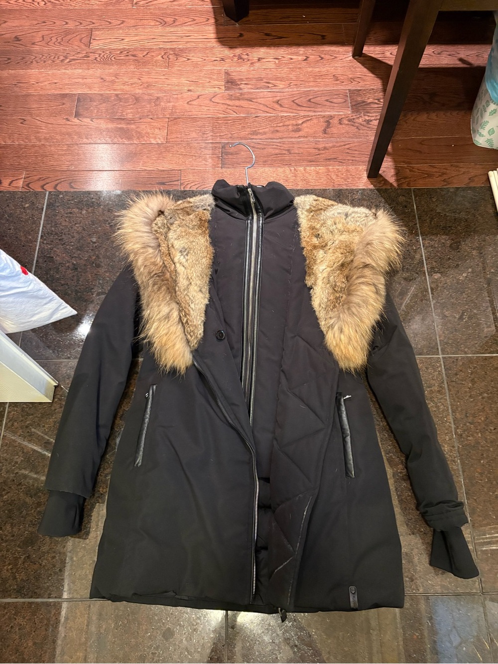 Rudsak Black Women's Parka Coat with Fur Trim